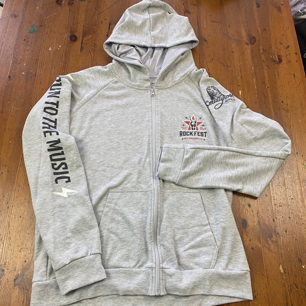 Rock Fest Half Marathon 5K Gray Hoodie Men L Smuttynose Brewing Hampton Beach NH